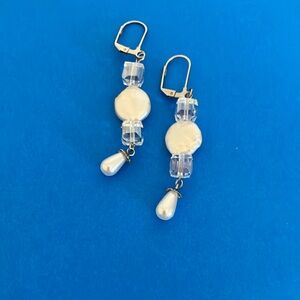 Elegant Coin pearls and Silver tone Dangle Earrings